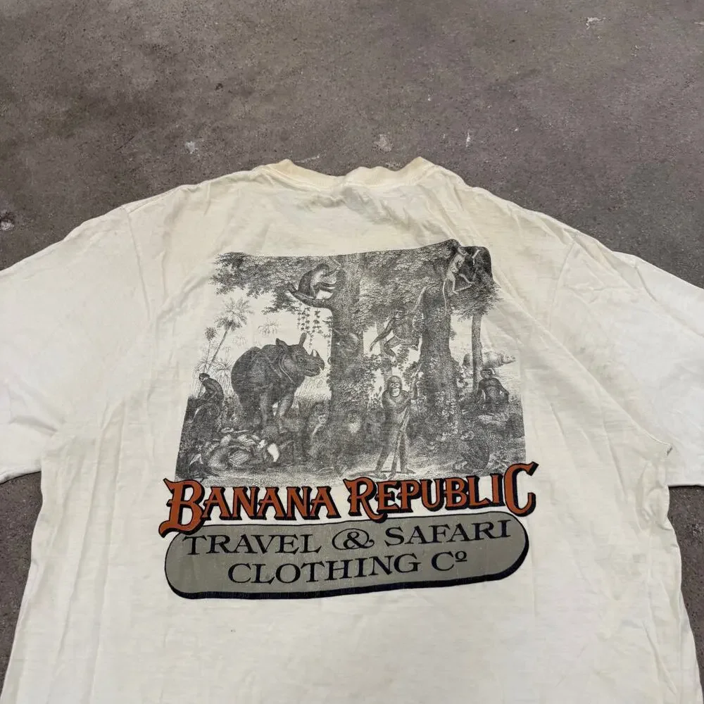 Vintage 90s Banana Republic Travel Safari Jungle Animal Pocket T Shirt USA Large